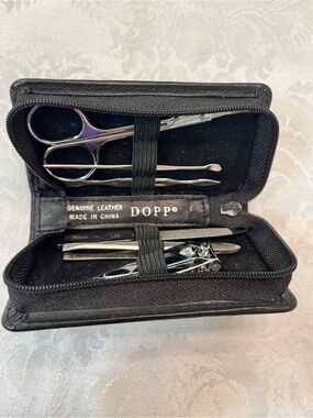 Dopp Black Leather Grooming Kit with Stainless Nail Tools